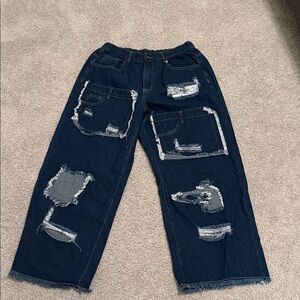 SHEIN Men's Relaxed Dark Blue Distressed Jeans